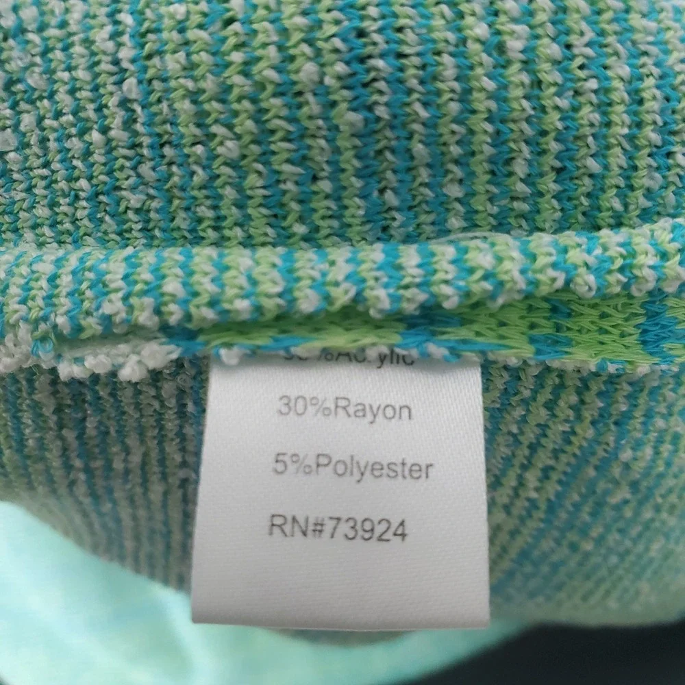 Ming Wang Sweater Knit Jacket Blazer Green Turquoise Striped Open Front Large - Picture 4 of 13